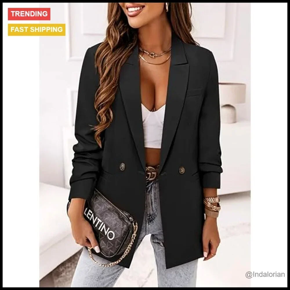 Classic Notch Lapel Blazer Regular Fit Professional Business Casual Jacket